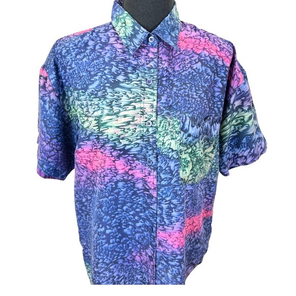 VINTAGE 90s Silk Lady Foot Locker Abstract Blouse - Picture 2 of 8